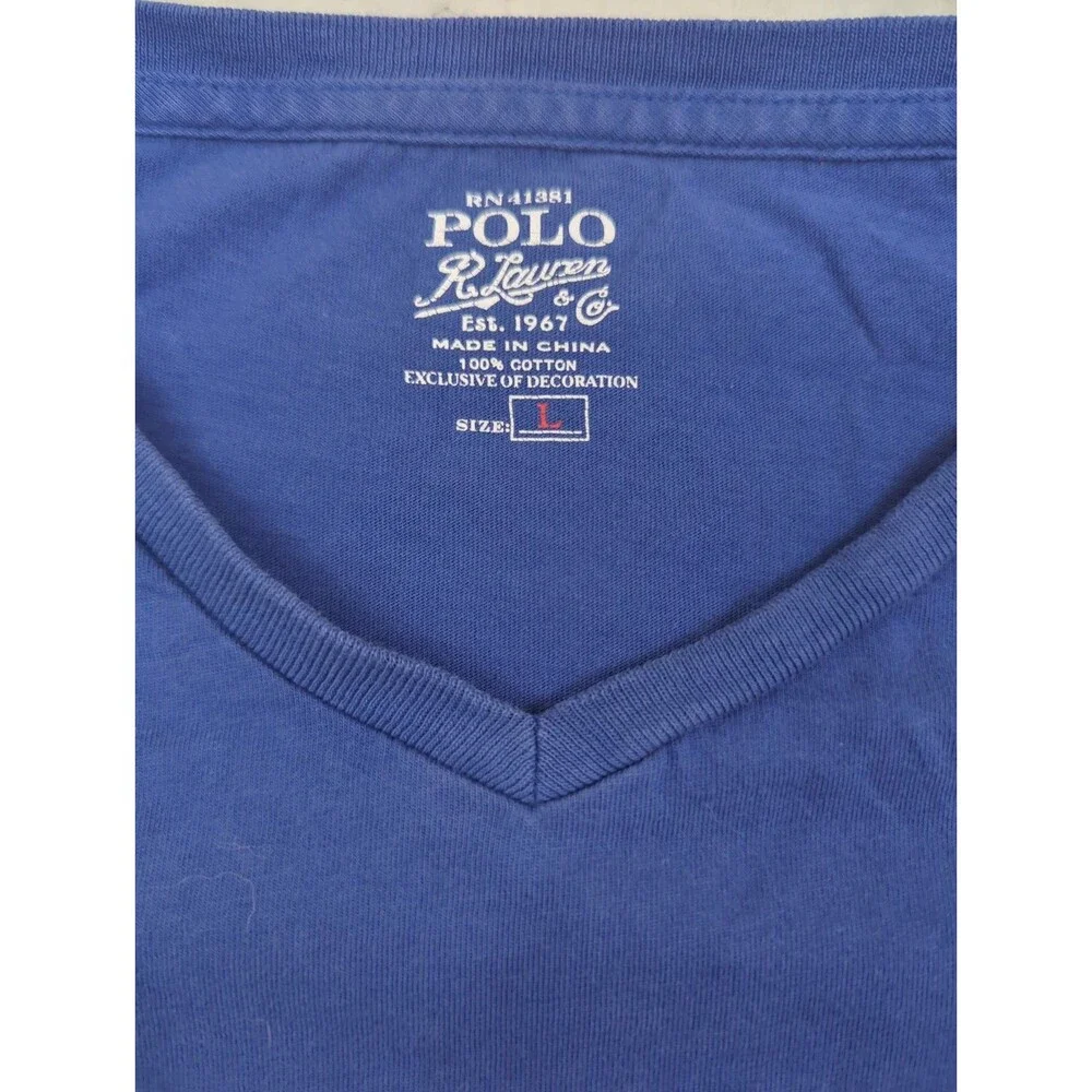 Polo Ralph Lauren T Shirt Mens L Light Blue Pony V-Neck Short Sleeve Lightweight